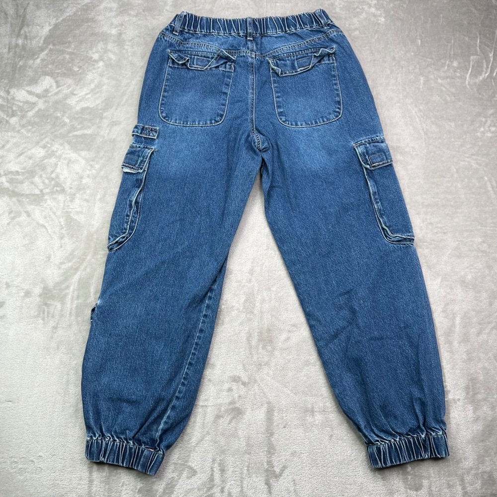 Forever 21 Jogger Jeans Womens Large Blue Medium Wash Cargo Utility Elastic Hem - Picture 2 of 12